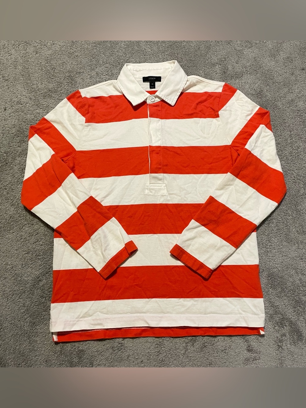 J. Crew Rugby Shirt Men’s M Striped Orange White Preppy Casual
